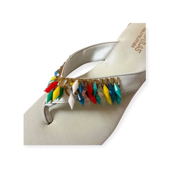 Vintage White Sandals w/ Multicolor Beads Filipinas Made in Philippines, Size 9 - Picture 10 of 13